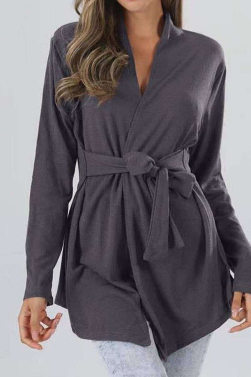 Solid Knit Cardigan With Long Sleeve Strap