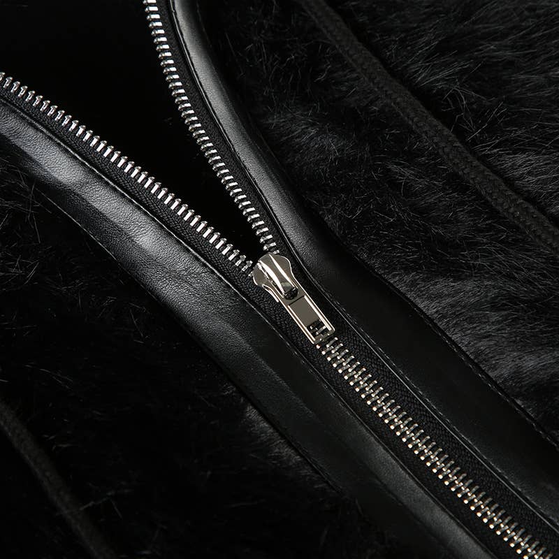 Vintage Cratered Patchwork Furry Hoodie Jacket