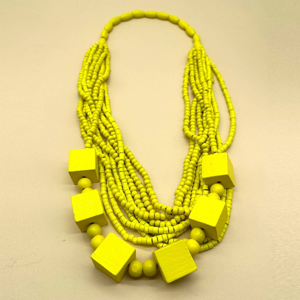 Wooden Beads Wood Geometric Necklace_Cwmm4956