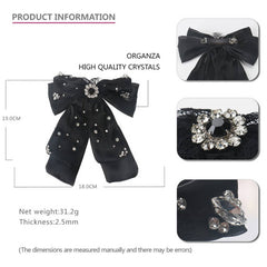 BOW SPRING CLIP ORGANZA CRYSTAL RIBBON HAIRPIN_CWAHA4413