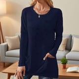 Solid-Color Loose Round-Neck Pocket T-Shirt