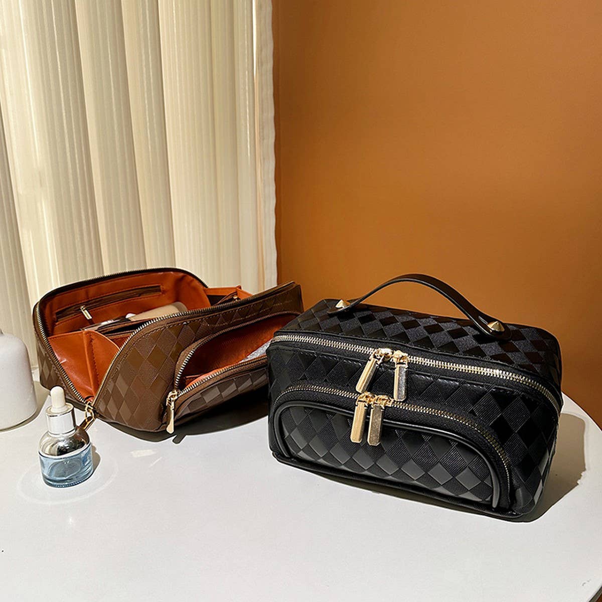 NEW PU LEATHER DIAMOND PATTERN COSMETIC BAG_CWAB4424