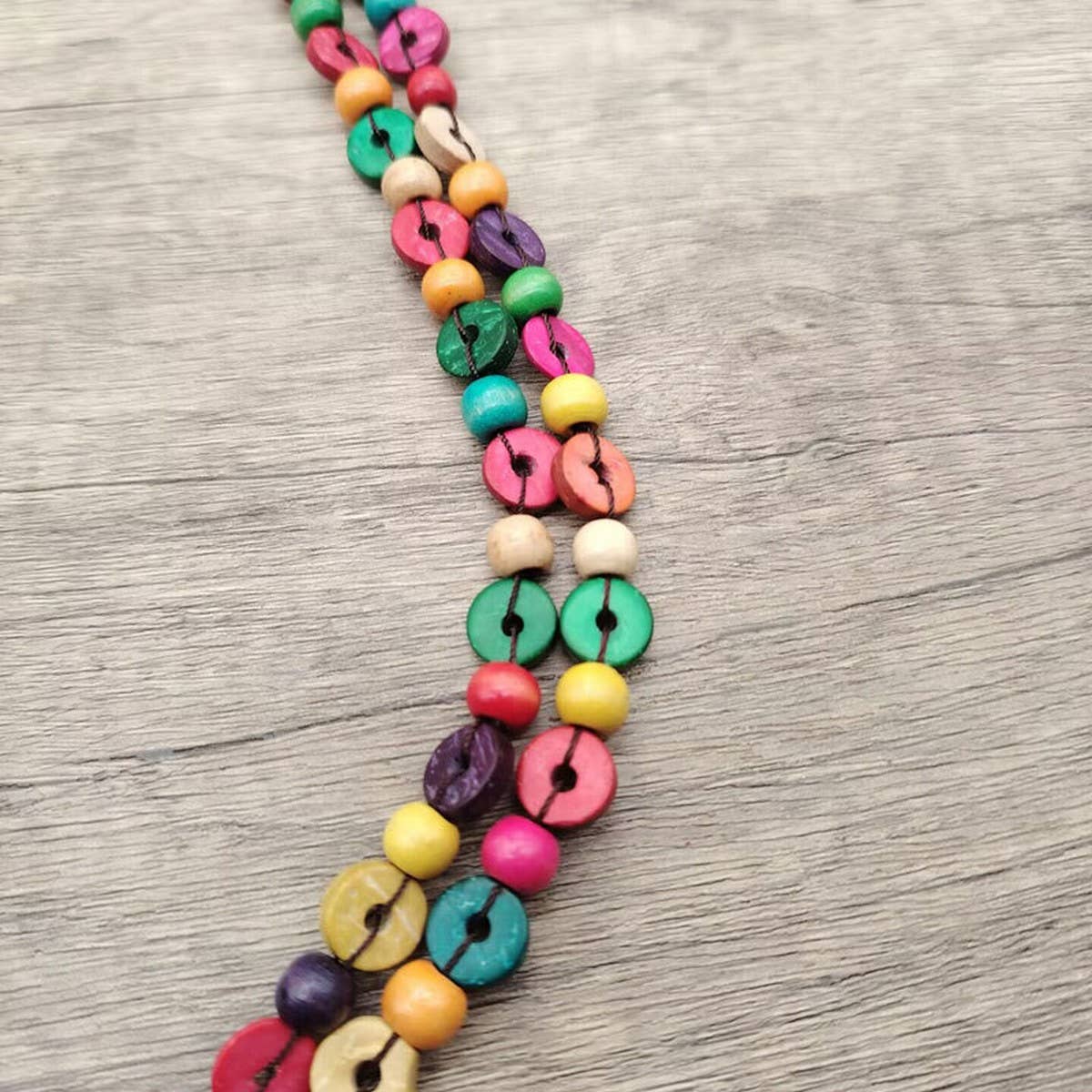 Wooden Bead Coconut Shell Pendant Necklace_Cwmm4856