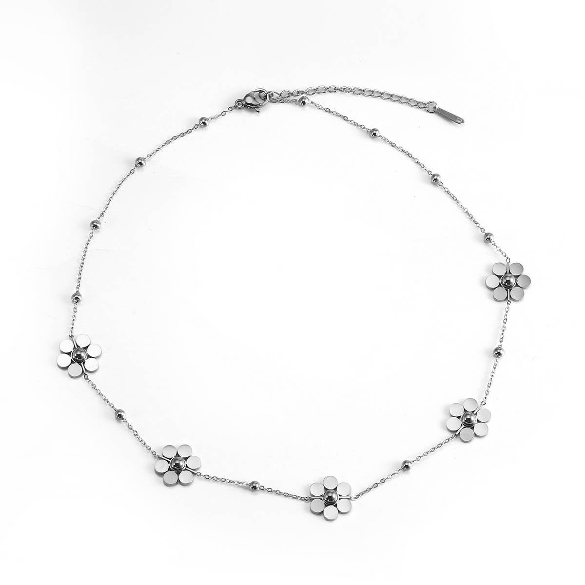 STAINLESS STEEL DAISY NECKLACE WITH BEADED CHAIN_CWMM8876