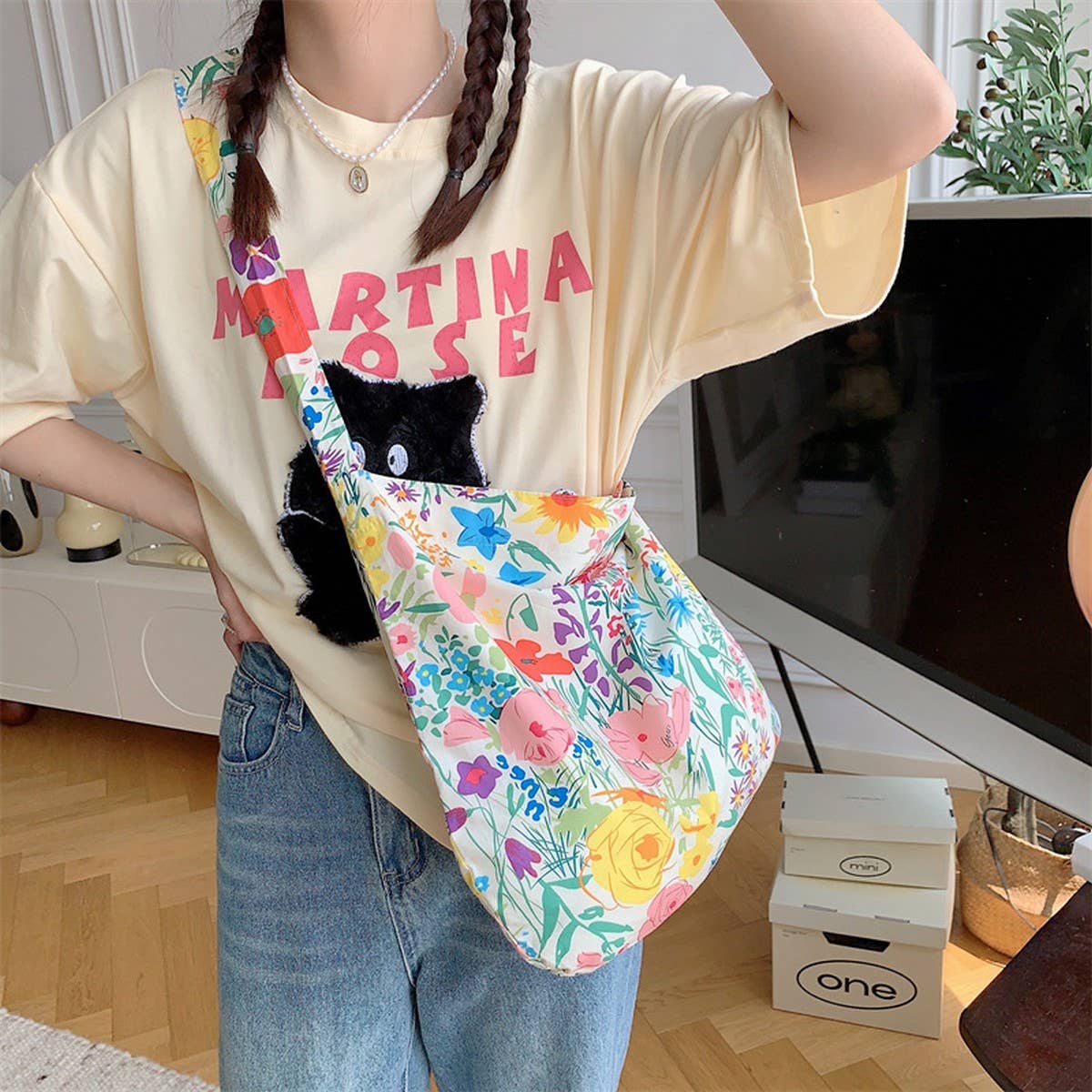 Cwab3894_Printed Single Shoulder Shopping Bag Canvas Bag