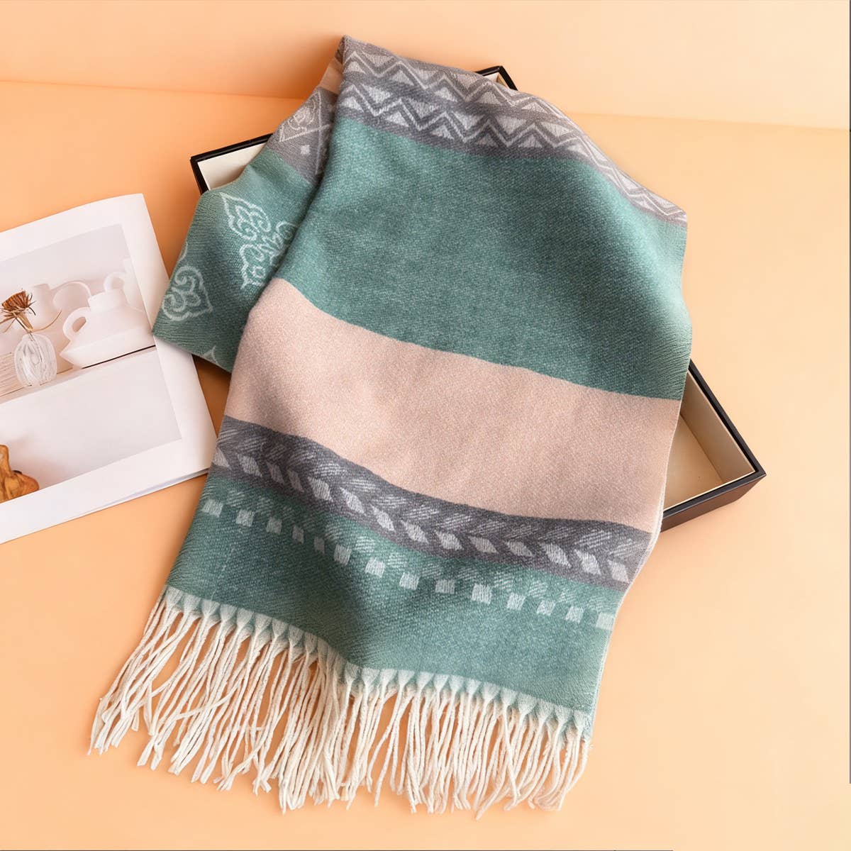 Winter Plaid Colorblock Tassel Scarf Wrap Unisex_Cwasc03273