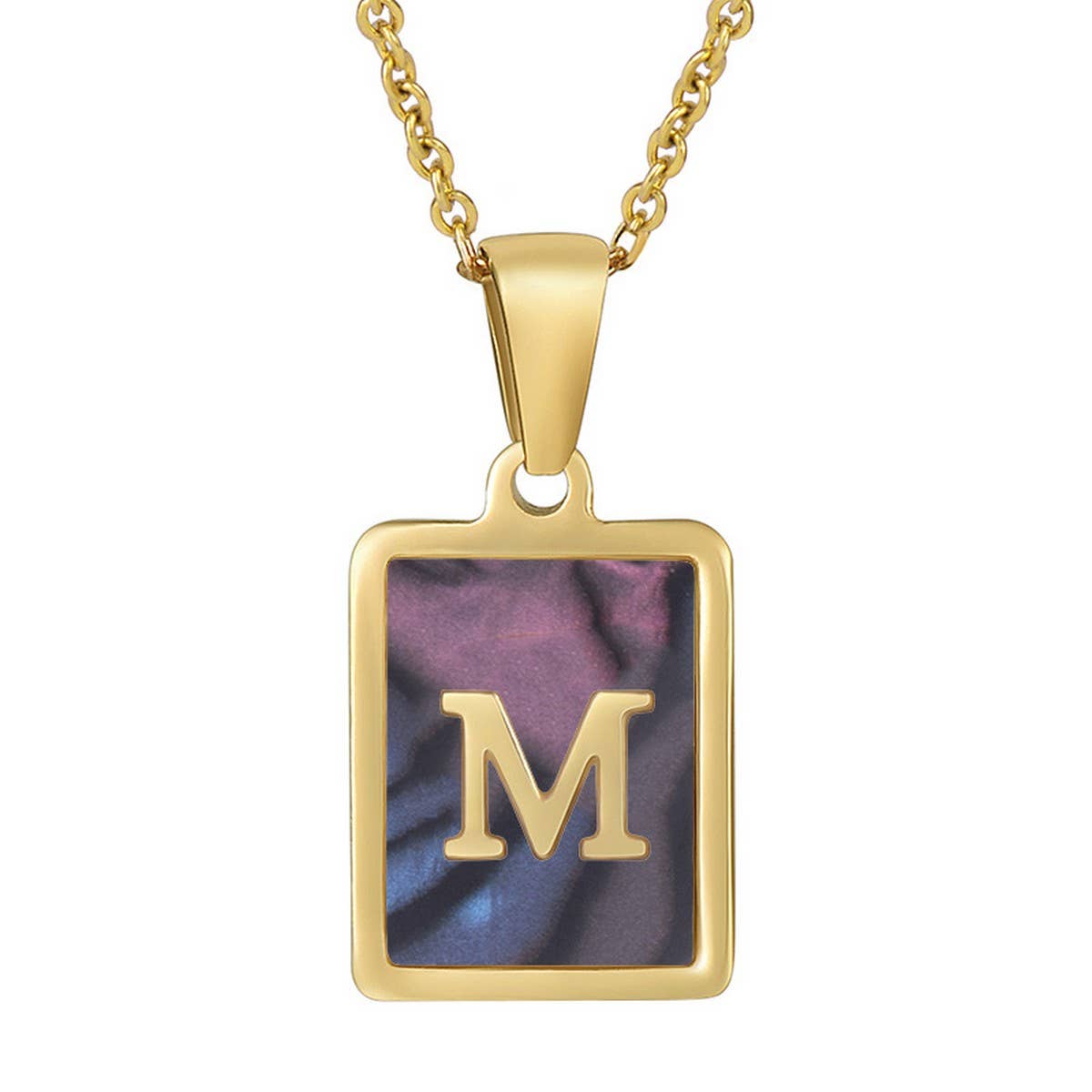 SQUARE SHELL 26 LETTER PENDANT NECKLACE_CWAJE0674