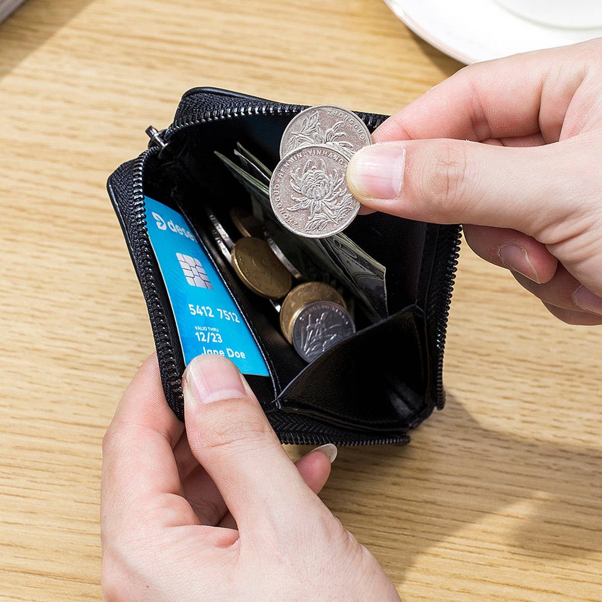 SHORT LEATHER SHORT RETRO ZIPPER ULTRATHIN CARD BAG_CWAB3874