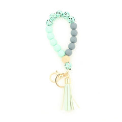 SILICONE WOOD BEAD BRACELET WITH LEATHER KEYCHAIN_CWMM7009