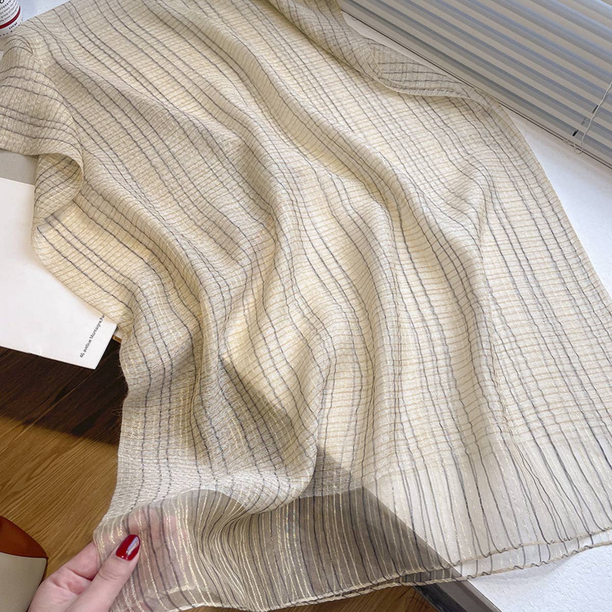 PLAID SHINE SILK SCARF LONG BLEND SPRING WRAP_CWASC0616