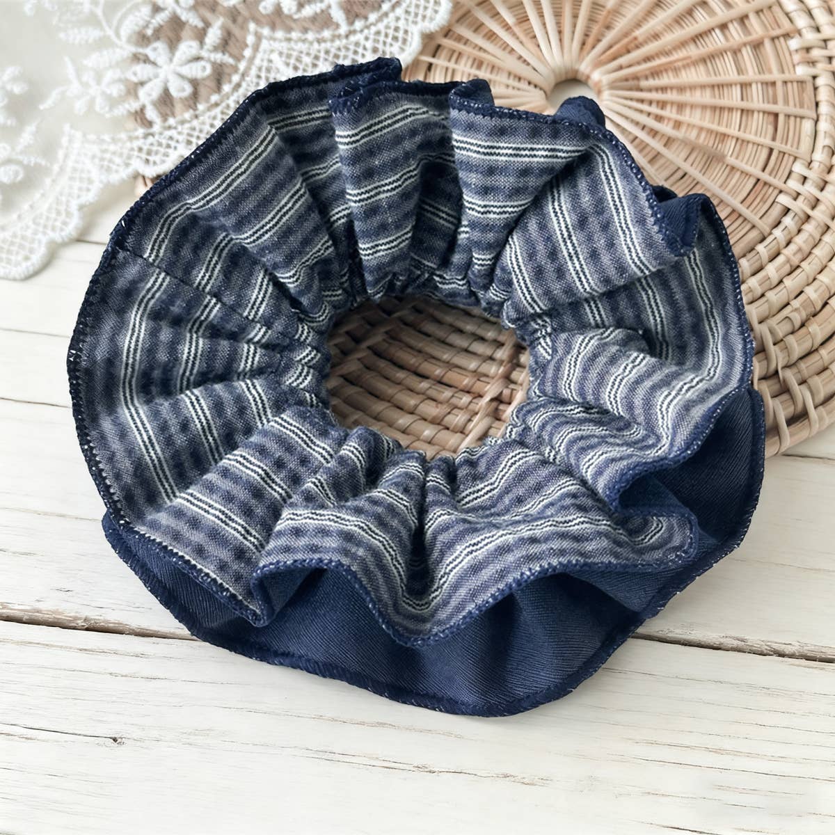 Blue Stripe Denim Scrunchie Retro Style_Cwaha07612
