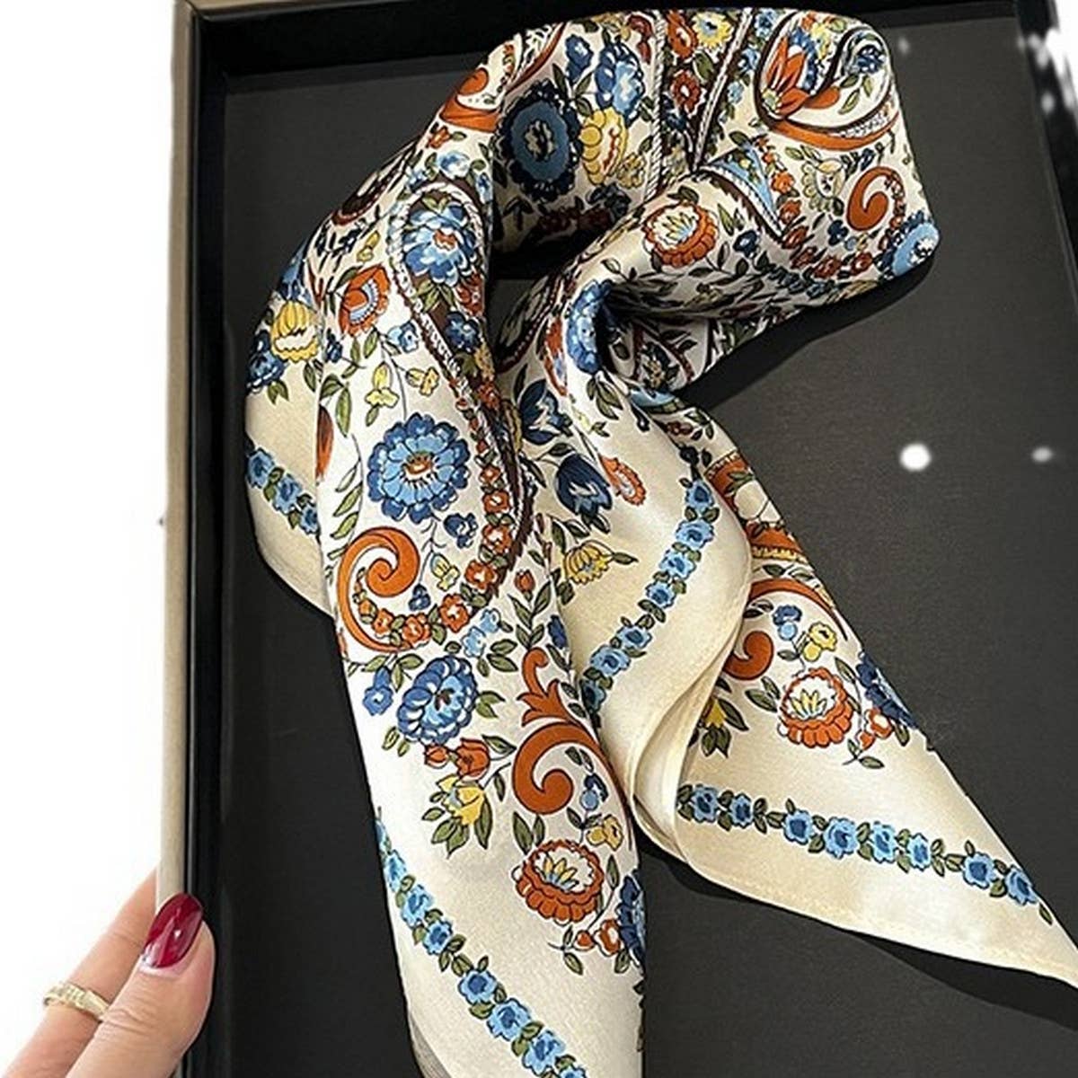 100% SILK FLORAL SCARF SQUARE VERSATILE GIFT_CWASC0544