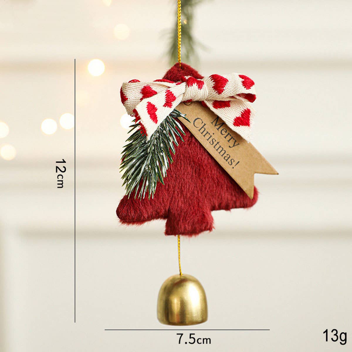 PLUSH METAL BELL CHRISTMAS TREE HANGING ORNAMENT_CWMM9751