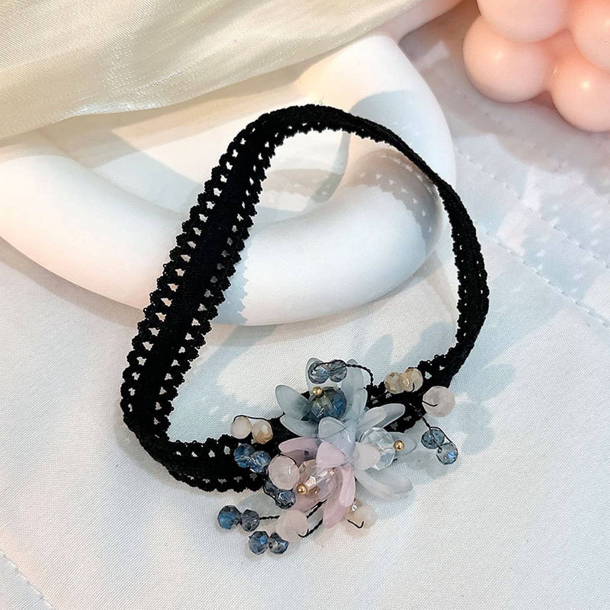 HANDMADE CRYSTAL FLOWER ANKLET BOHO FABRIC DESIGN_CWMM6353