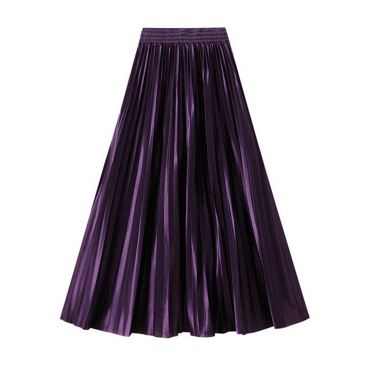 SLIMMING SHINY HIGH WAIST PLEATED MIDI SKIRT_CWBMS0329