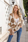 V-Neck Diamond Check Color Knit Cardigan Coat