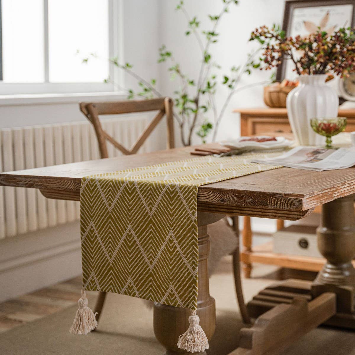 GEOMETRIC TASSEL VERSATILE TABLE RUNNER_CWMM1020