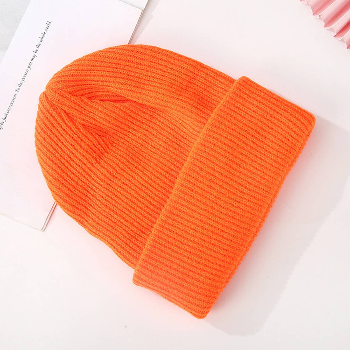 Cwah04349_Thick Knit Beanie Hat Unisex Black Winter
