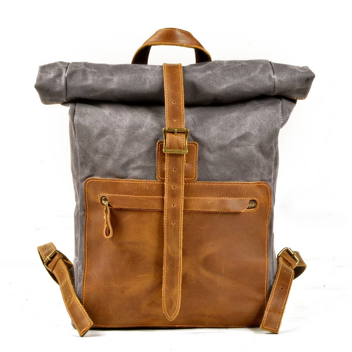 Vintage Waxed Canvas Leather Backpack For Men_Cwab5540