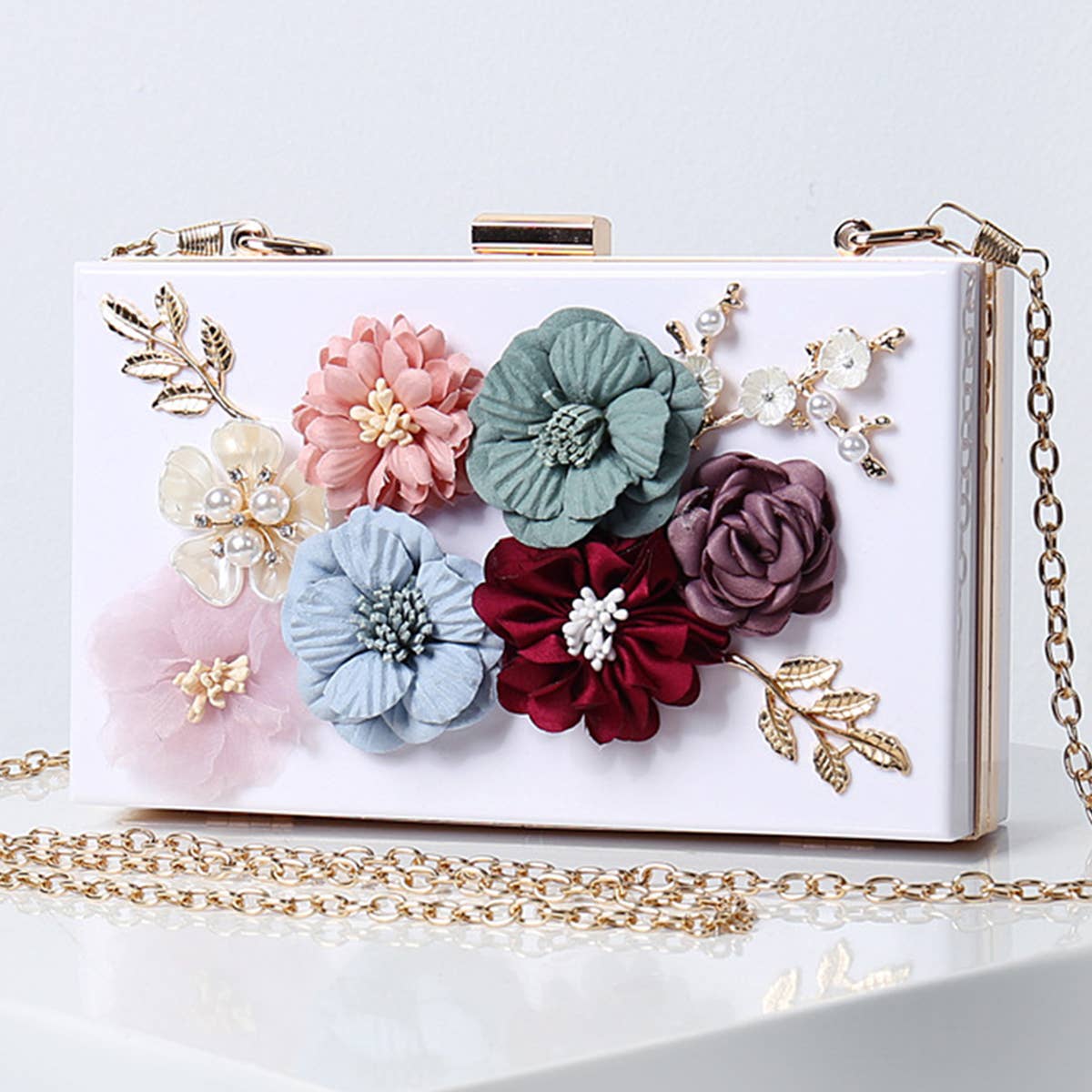 Women Flowers Decorate Chain Strap Evening Bag_Cwab0658