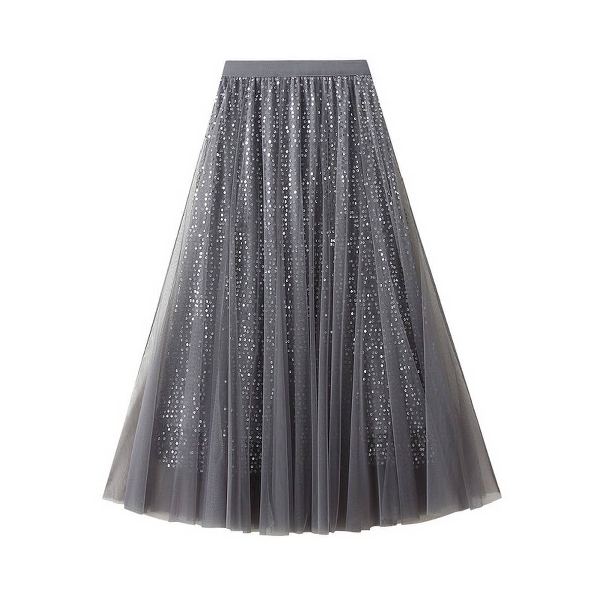 SEQUIN TULLE A LINE MAXI SKIRT WITH FLOWING DRAPE_CWBMS0377