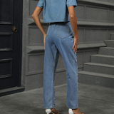 PEARL EMBELLISHED JEANS WASHED STRAIGHT LEG_CWJP0614