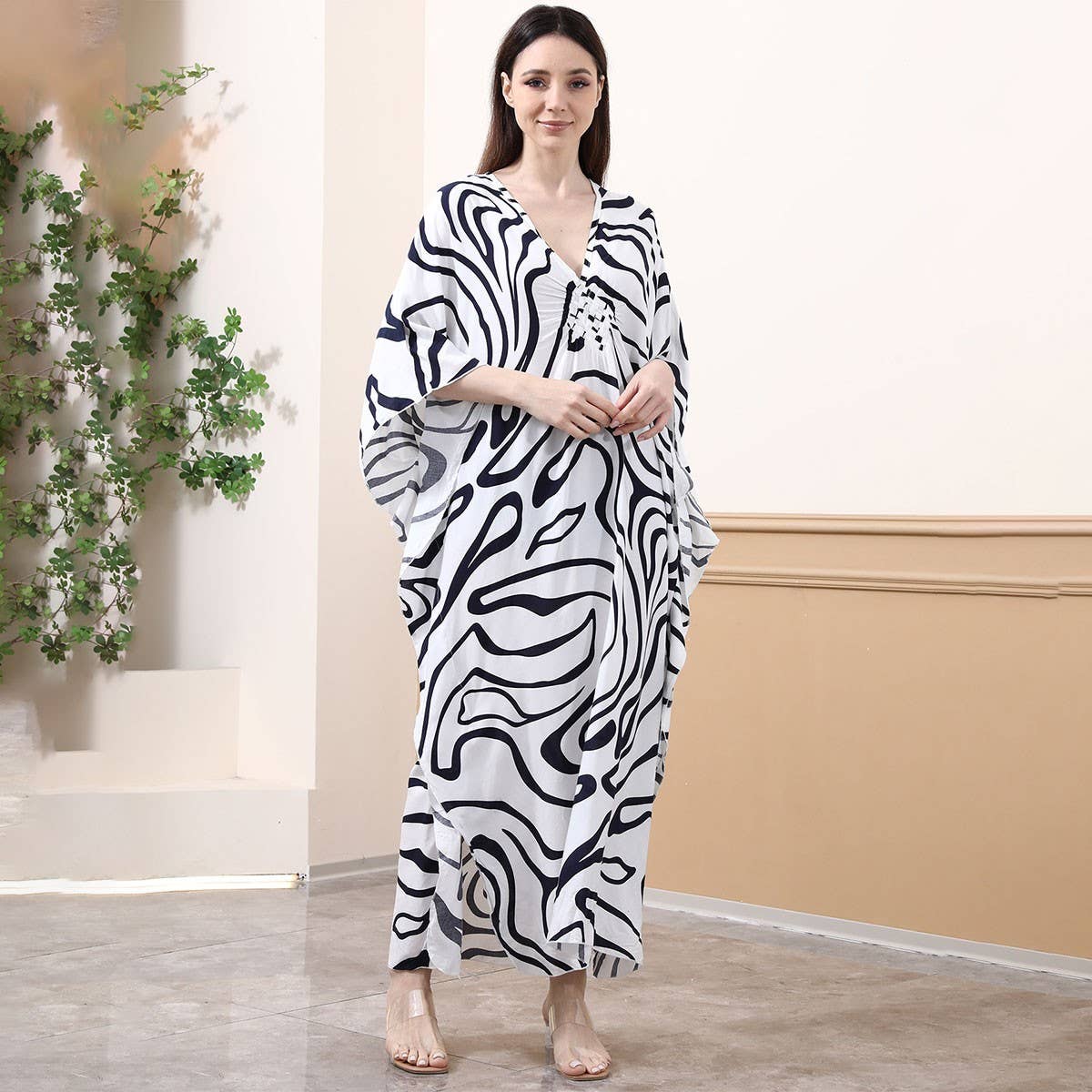 Zebra Print Rayon Beachver-Up Withven Front_Cwmm6158