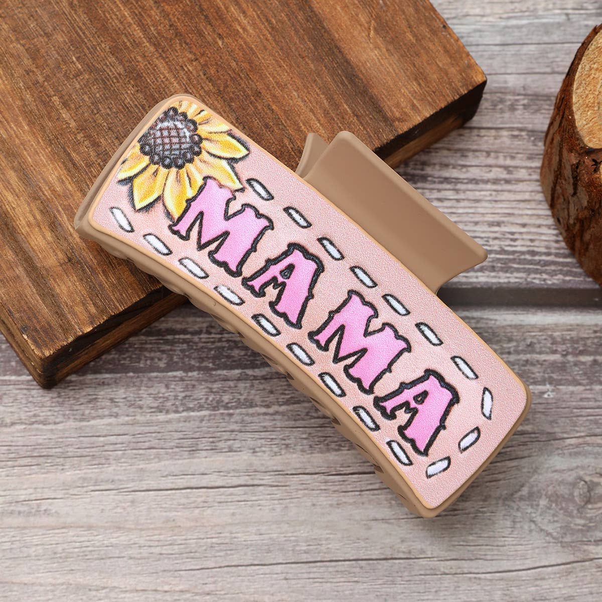 Western Cactus Sunflower Hair Claw Leather Clip_Cwasc1610