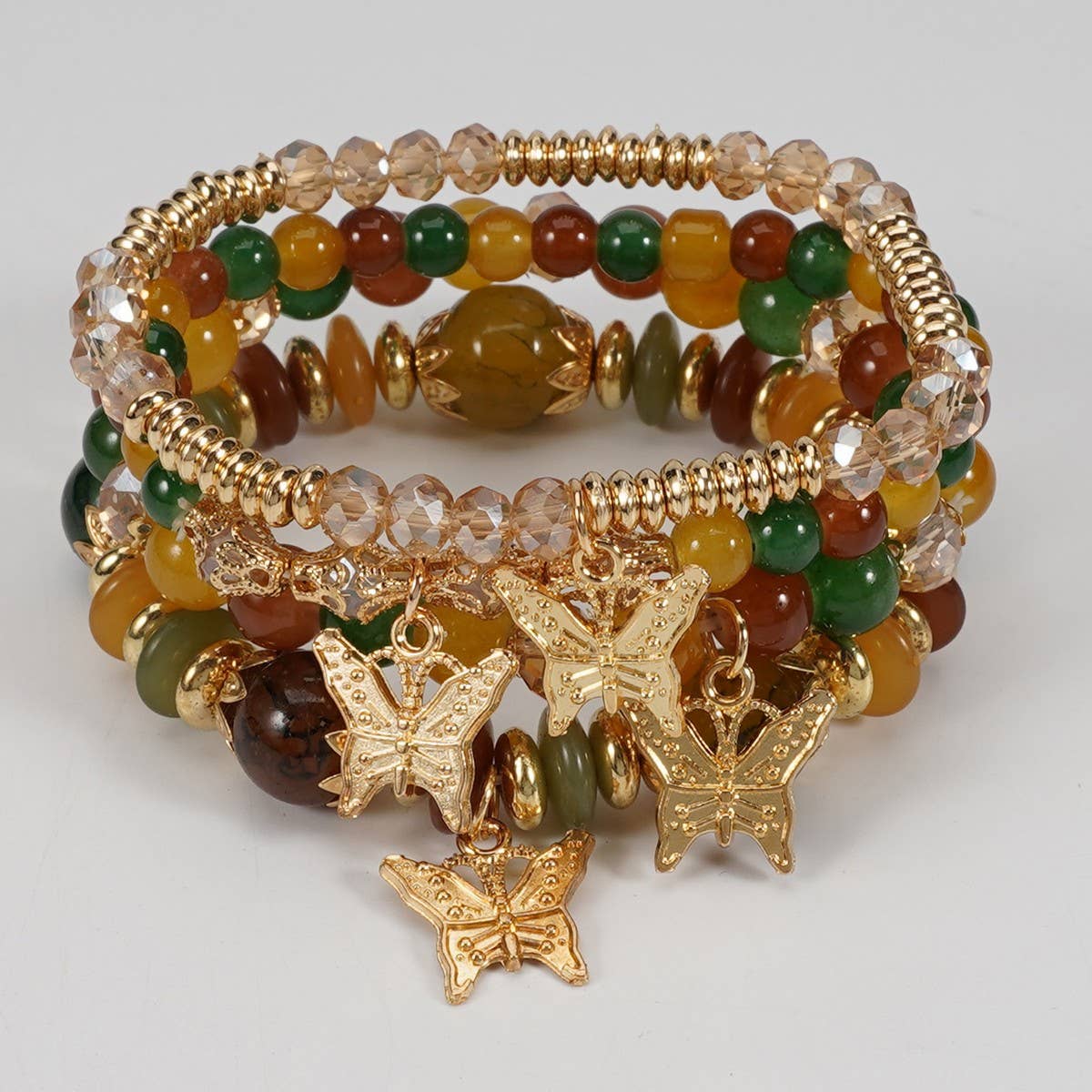Cwmm10456_Boho Leaf Charm Multi Layer Beaded Bracelet