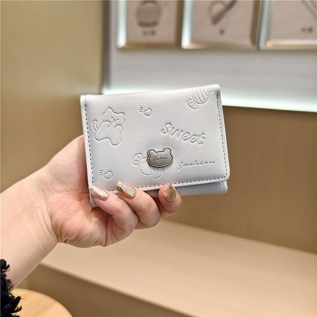 Cute Embossed Cat Candy Color Mini Wallet_Cwab06219