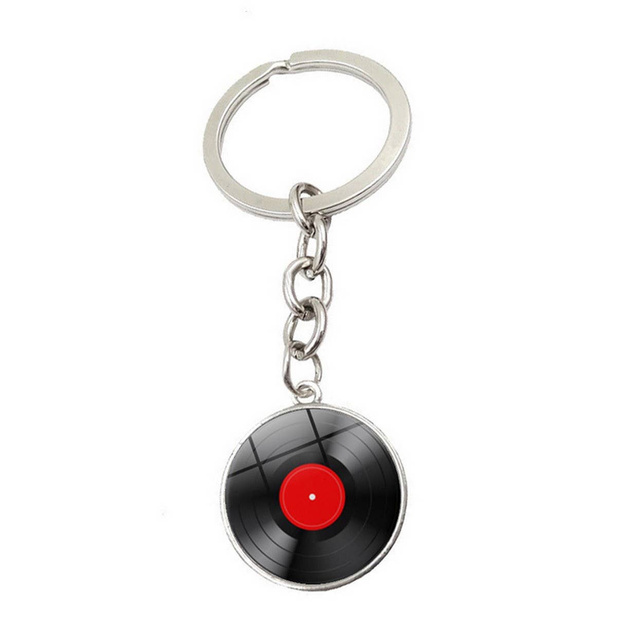 BLACK VINYL RECORD TIME GEMSTONE KEYCHAIN PENDANT_CWMM0495