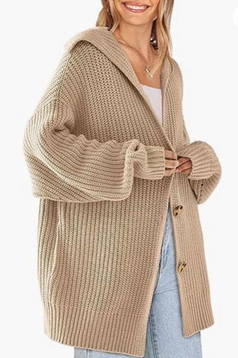 Solid Lapel Three-Button Mid-Length Cardigan
