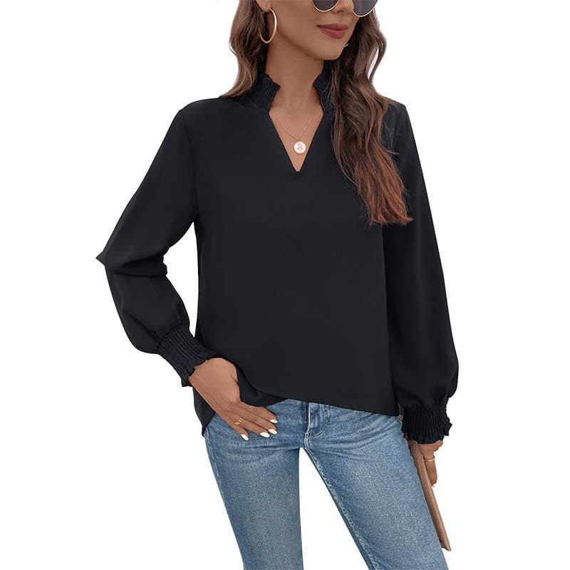 Solid Color V-Neck With Blouse For Women