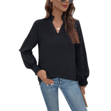 Solid Color V-Neck With Blouse For Women