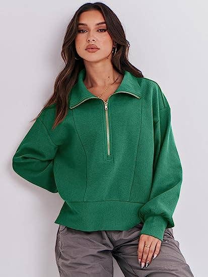 Solid Long-Sleeved Hoodie With Half Zip Collar