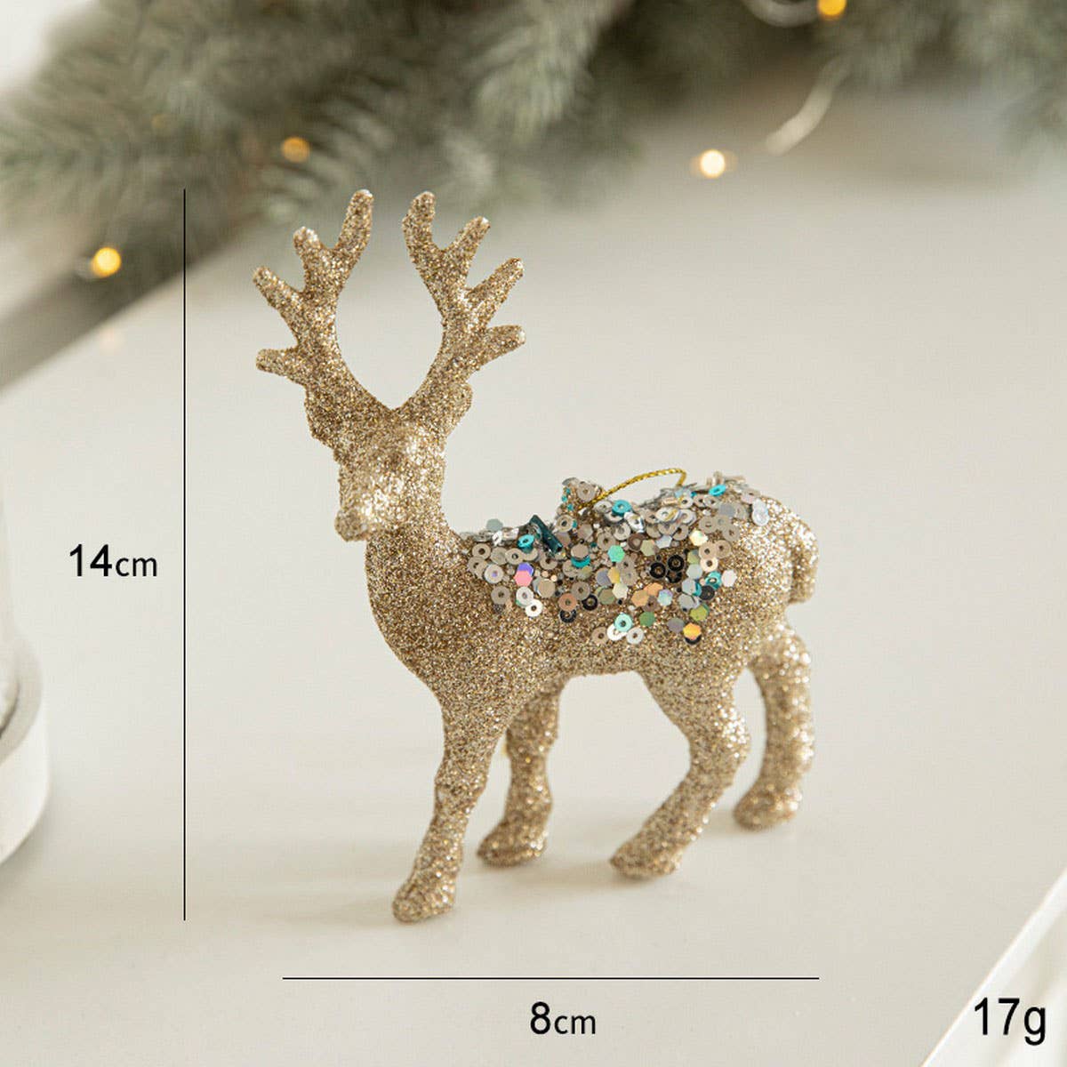 GOLD GLITTER PLASTIC STANDING REINDEER DECOR_CWMM9754