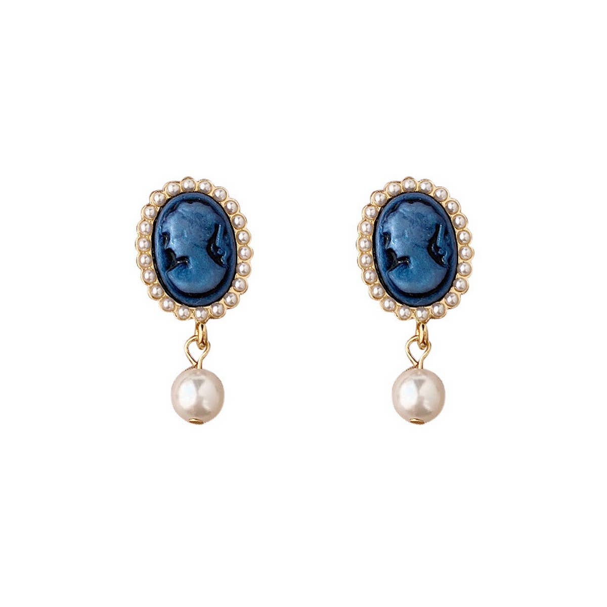 RETRO SIMPLE BLUE PEARL EARRINGS_CWAJE1634