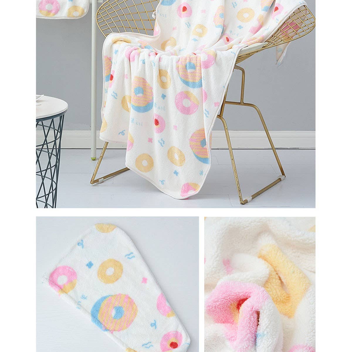CORAL FLEECE PRINTED SHOWER CAP TOWEL BATH TOWEL_CWMM2326