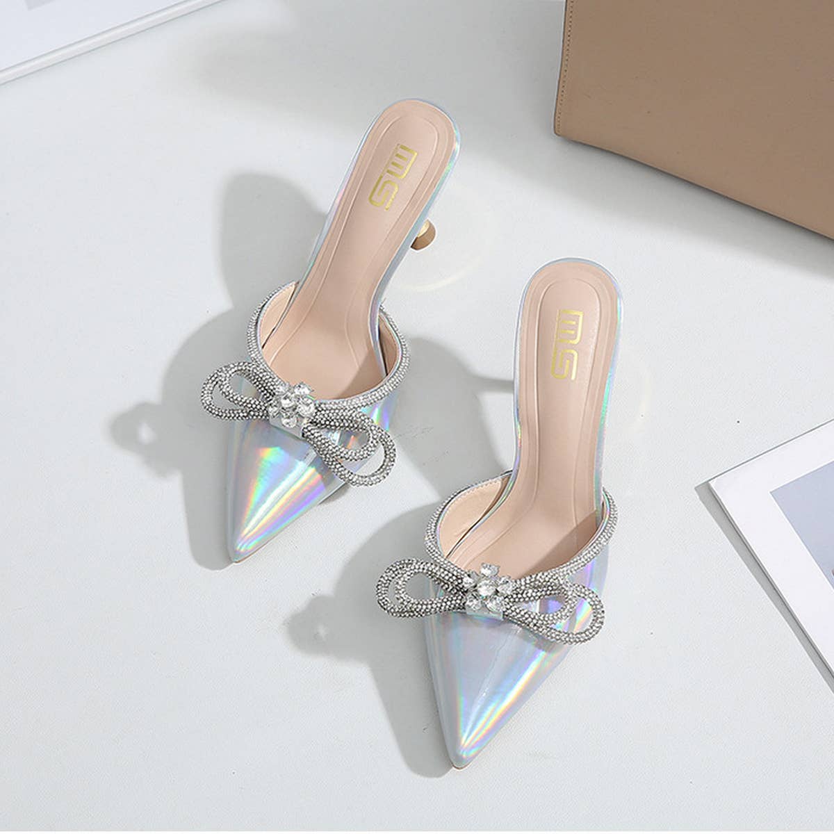 RHINESTONE BOW POINTED TOE HIGH HEELS_CWSHS0568