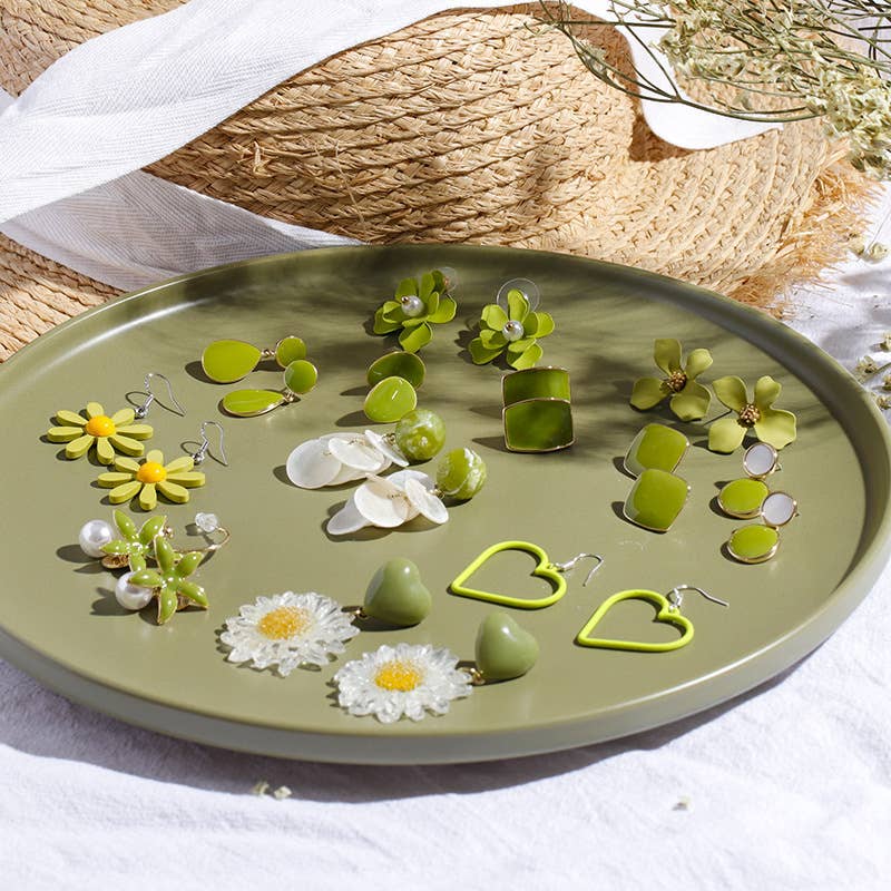 S925 Silver Needle Avocado Colored Stud Earrings