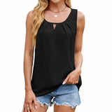 Solid Color V-Neck Sleeveless Pleated Chiffon