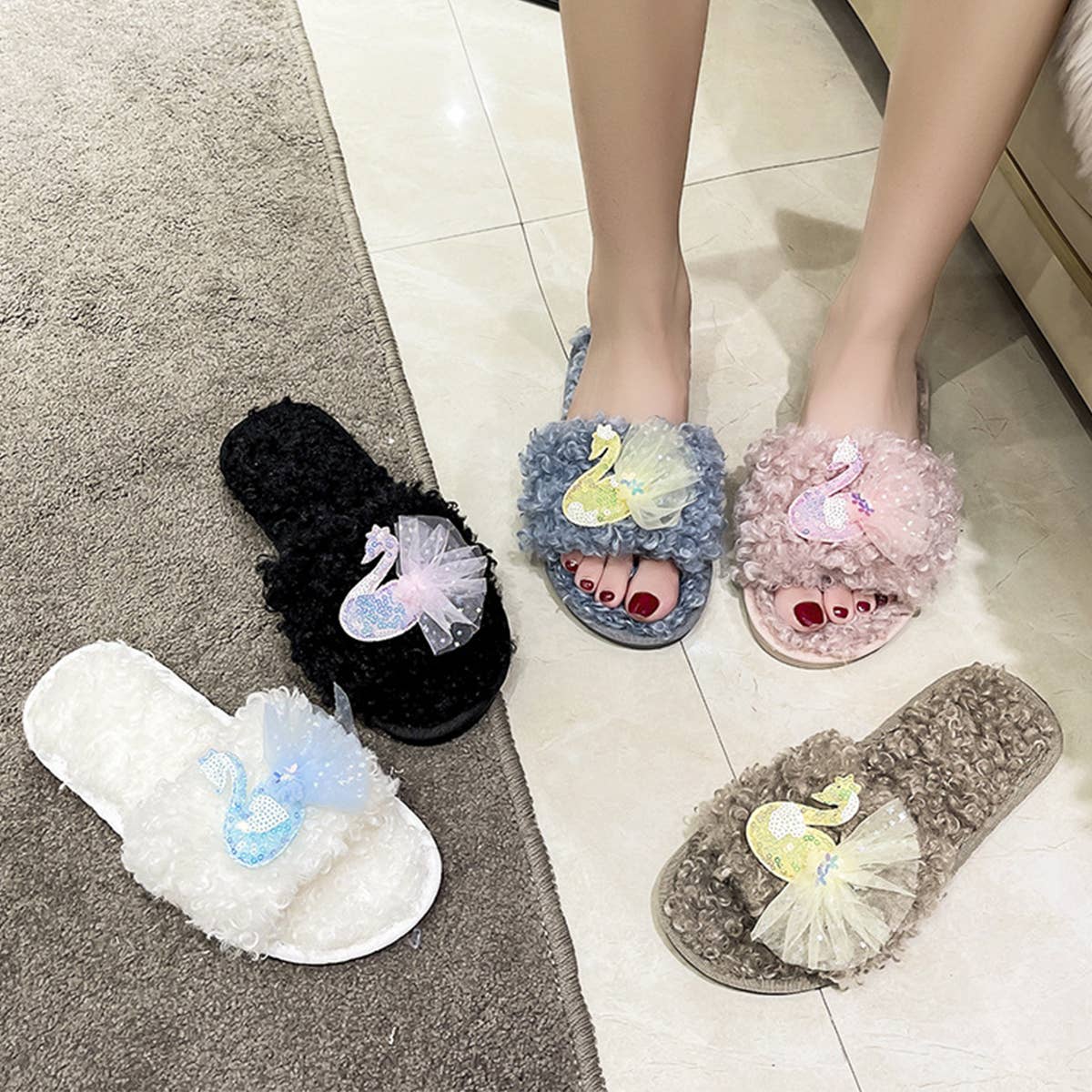 HOMEN LEISURE ROLL PLUSH OPEN TOED SLIPPERS_CWSHS0366