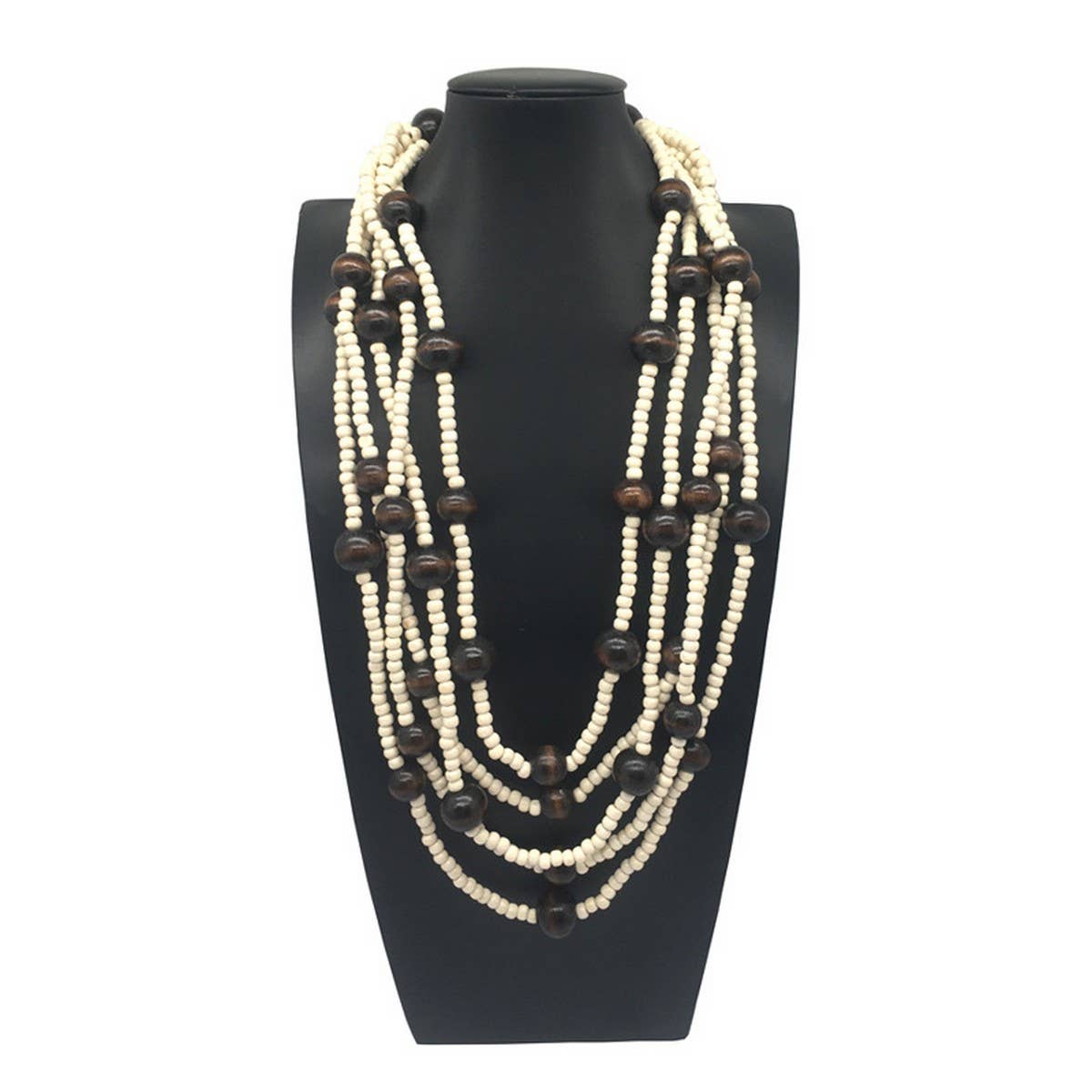 MULTI LAYERED WOODEN BEAD BOHEMIAN NECKLACE_CWMM4572