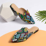 STYLISH SNAKE PRINT FLAT POINTED TOE MULES_CWSHF0030