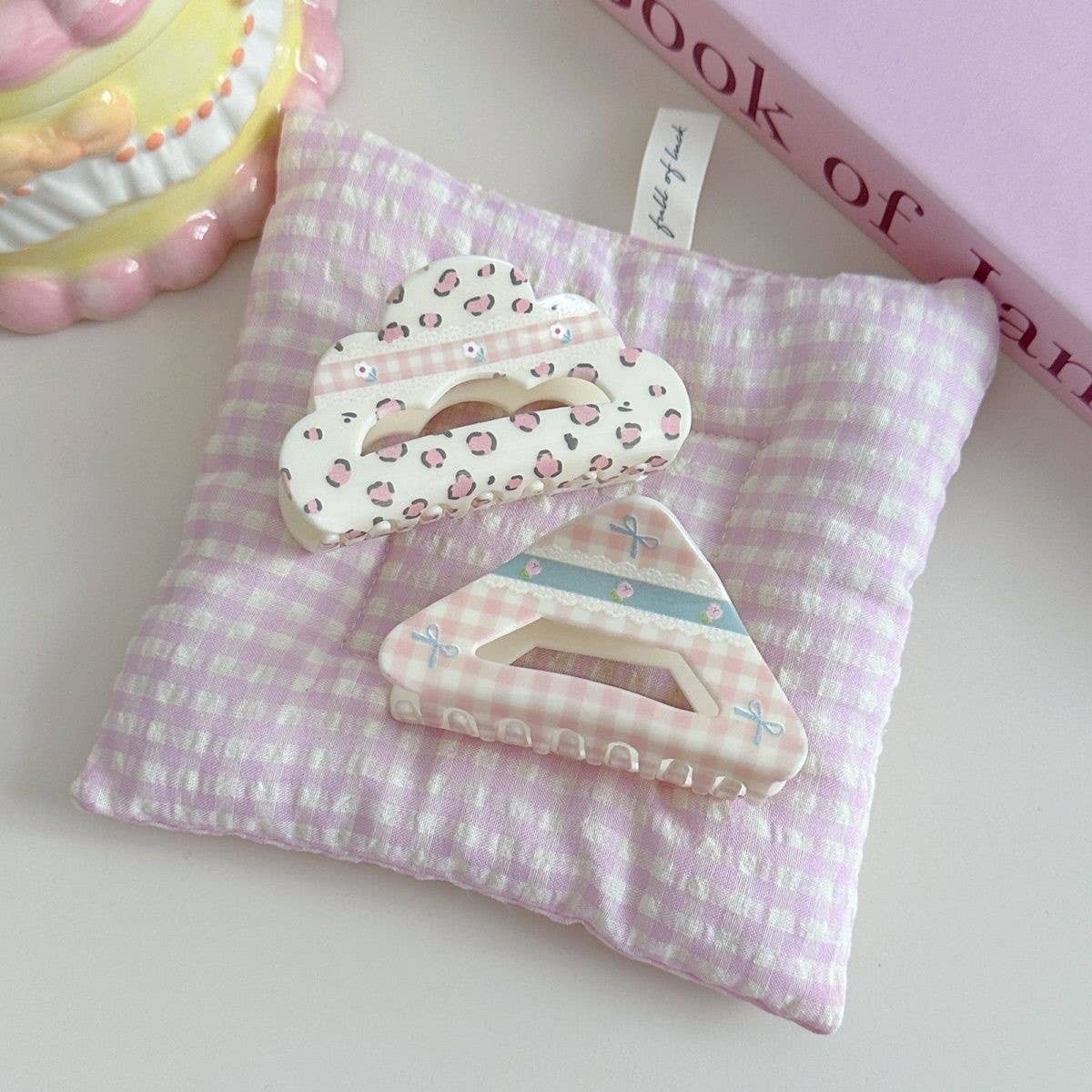 FLORAL CHECKERED BOW CLIP ACRYLIC HAIR ACCESSORIES_CWAHA3971