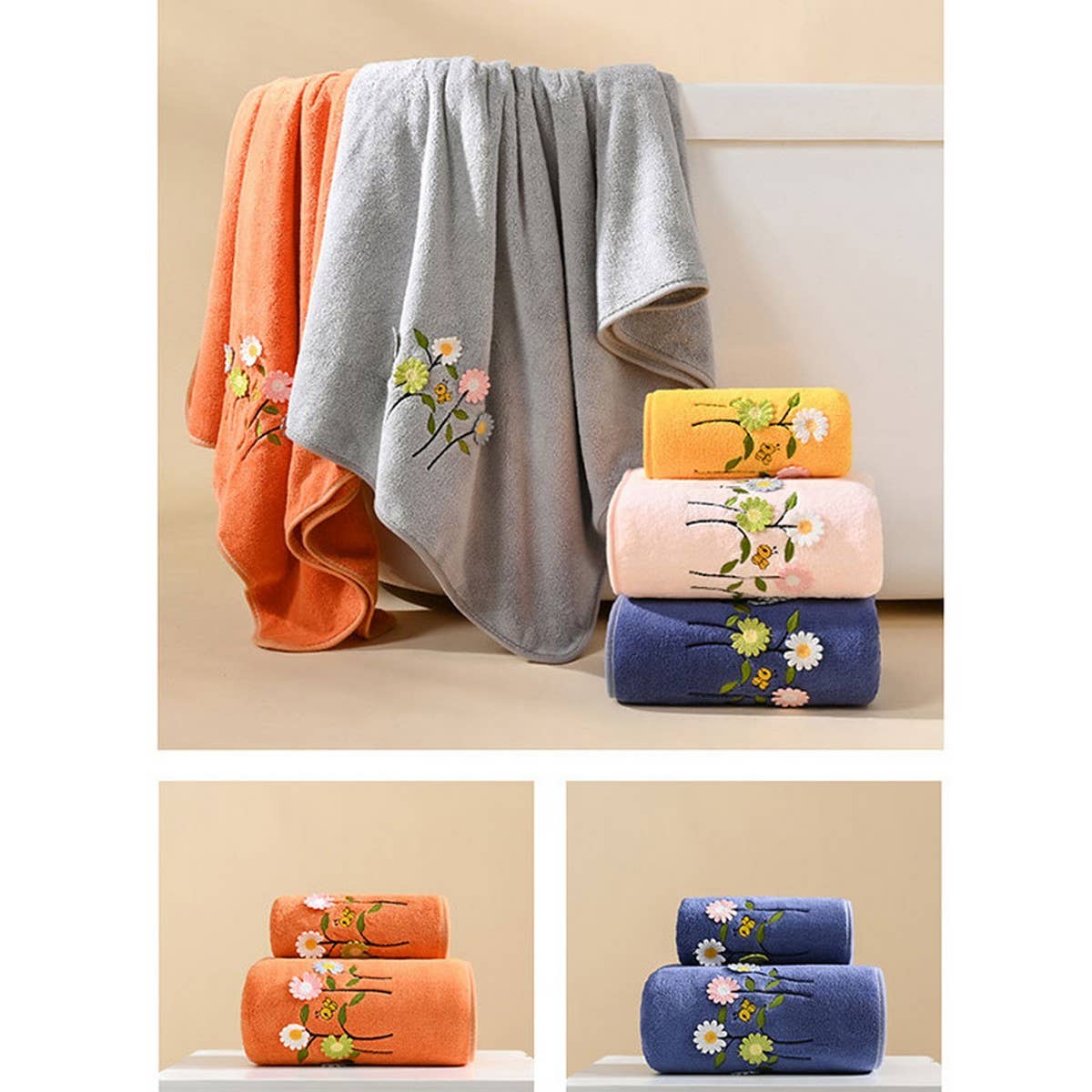 CORAL FLEECE FLOWER SQUARE TOWEL BATH TOWEL SET_CWMM2327