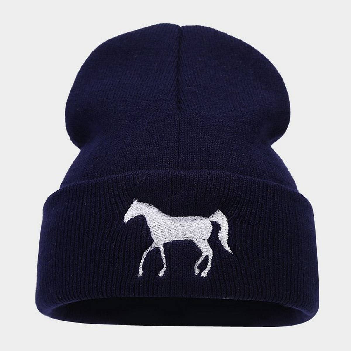HORSE EMBROIDERY WARM COLD OUTDOOR KNITTED HAT_CWAH2090