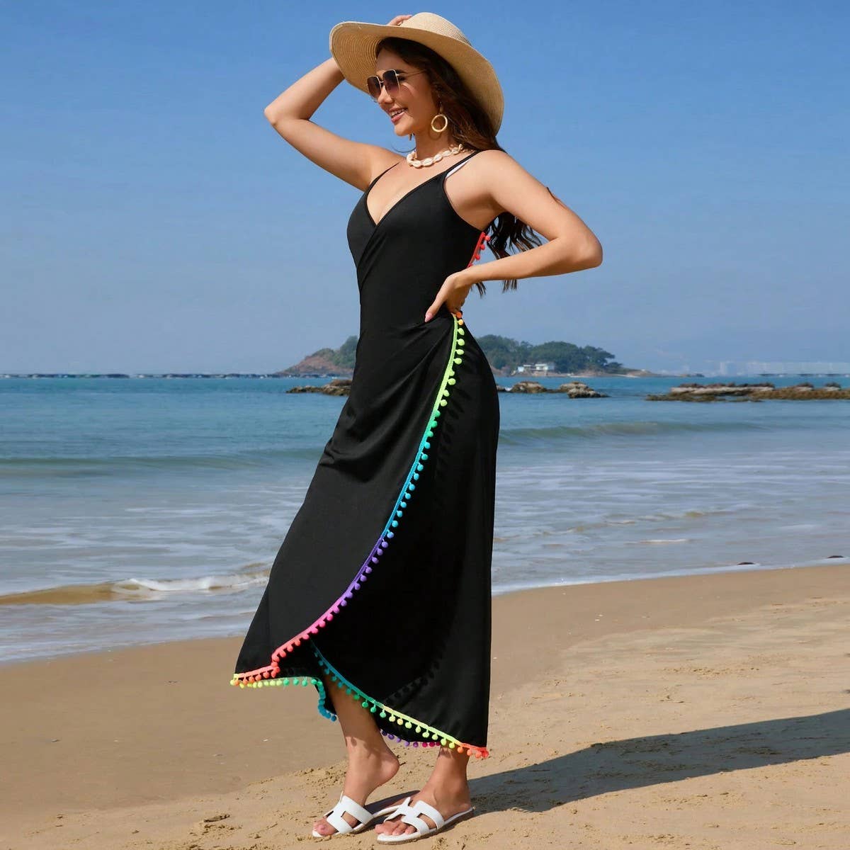 TASSEL DETAIL ONE PIECE BEACH DRESS RESORT STYLE_CWBLS0468