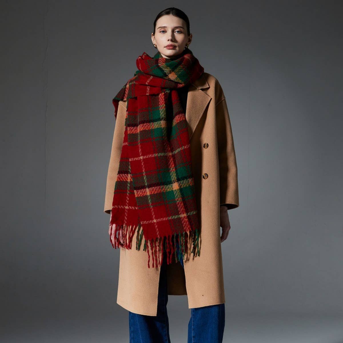 CHRISTMAS PLAID SCARF RED GREEN WINTER WRAP_CWASC1275
