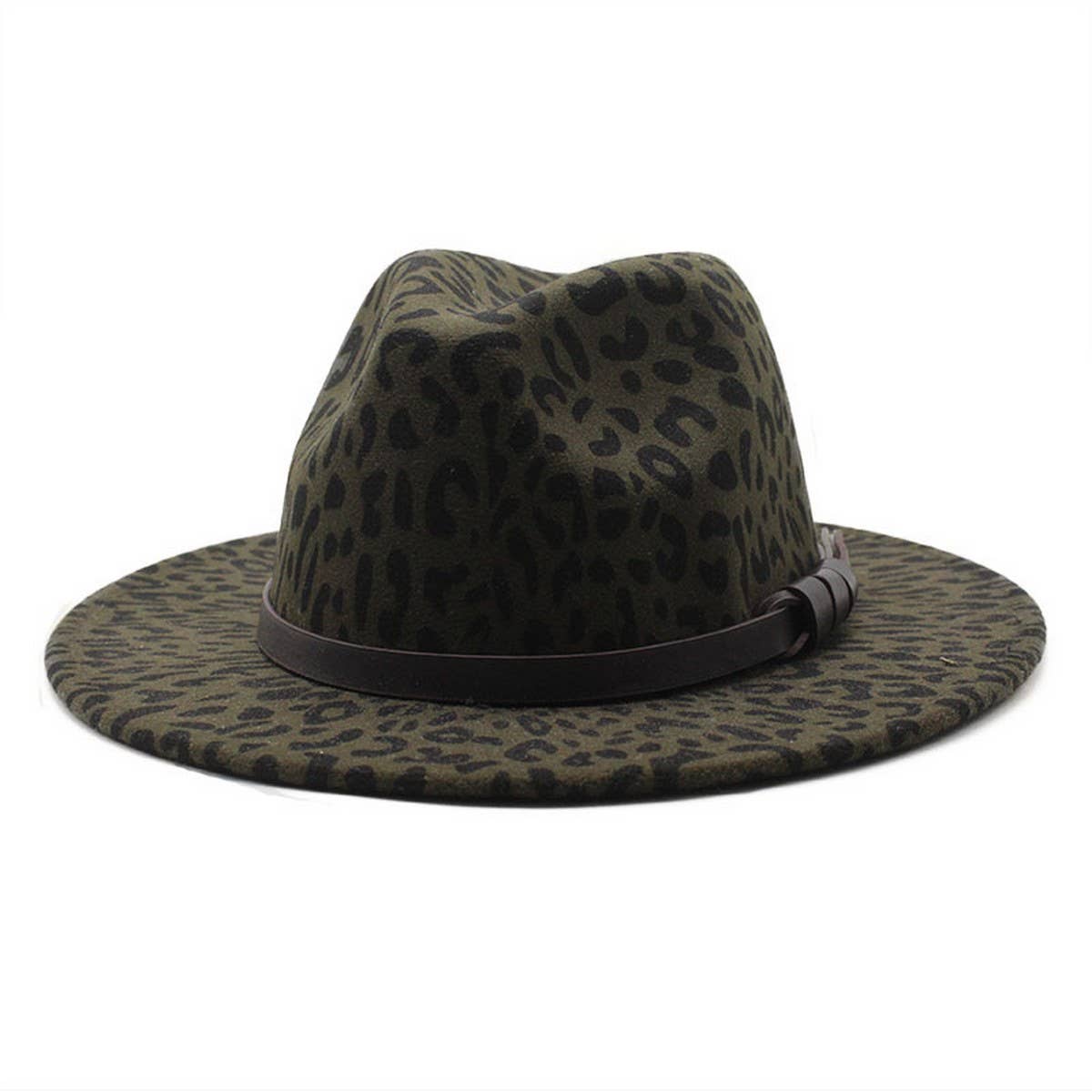 BLACK TWEED WIDE BRIM HAT LEOPARD PRINT HATJAZZ HAT_CWAH2559